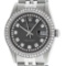 Rolex Mens Stainless Steel Dark Rhodium String Diamond Datejust Wristwatch