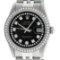 Rolex Mens 36mm Stainless Steel Black String Diamond Datejust Wristwatch