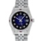 Rolex Mens Stainless Steel Blue Vignette Diamond & Ruby Datejust Wristwatch