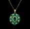 14KT Yellow Gold 7.97 ctw Emerald and Diamond Pendant With Chain