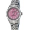 Rolex Ladies SS Pink Diamond Pyramid Bezel Datejust Wristwatch