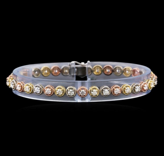 2.98 ctw Diamond Bracelet - 14KT Tri Color Gold