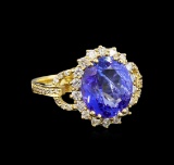 5.04 ctw Tanzanite and Diamond Ring - 14KT Yellow Gold