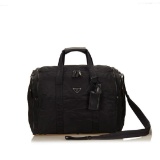 Prada Black Nylon Leather Zipper Strap Travel Duffel Bag