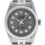 Rolex Mens 36mm Stainless Steel Slate Grey Diamond Datejust Wristwatch