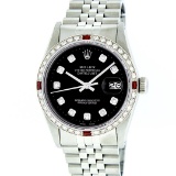 Rolex Stainless Steel Black Diamond and Ruby DateJust Men's Watch