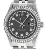 Rolex Mens Stainless Steel Dark Rhodium String Diamond Datejust Wristwatch