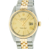 Rolex Two-Tone Gold Champagne Index and Fluted Bezel DateJust Men's Watch