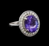 8.18 ctw Tanzanite and Diamond Ring - 14KT White Gold