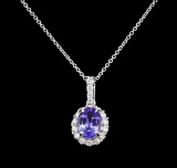 2.30 ctw Tanzanite and Diamond Pendant With Chain - 14KT White Gold