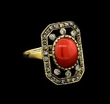 2.60 ctw Coral and Diamond Ring - 18KT Yellow Gold