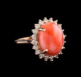 7.06 ctw Coral and Diamond Ring - 14KT Rose Gold