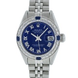 Rolex Ladies Stainless Steel Blue Roman Diamond and Sapphire Datejust Wristwatch