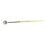 White Crystal Stick Pin - 10KT Yellow