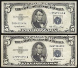 Set of (2) 1953 $5 Silver Certificate Notes