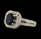 1.44 ctw Sapphire and Diamond Ring - 14KT White Gold