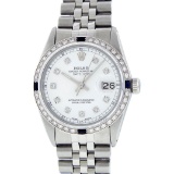 Rolex Mens Stainless Steel White Diamond And Sapphire Datejust Wristwatch