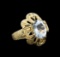 14KT Yellow Gold 4.49 ctw Aquamarine and Blue Diamond Ring