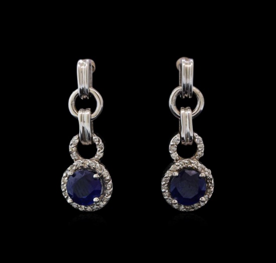 2.00 ctw Sapphire and Diamond Earrings - 14KT White Gold