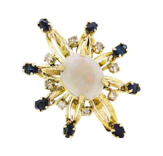 3.00 ctw Opal, Sapphire and Diamond Pin/Pendant - 14KT Yellow Gold