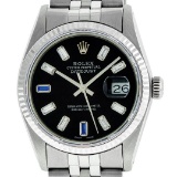 Rolex Mens 36mm Stainless Steel Black Diamond And Sapphire Datejust Wristwatch