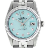 Rolex Mens 36mm Stainless Steel Ice Blue Diamond Datejust Wristwatch