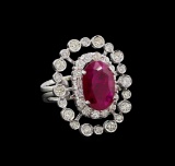 GIA Cert 4.22 ctw Ruby and Diamond Ring - 14KT White Gold