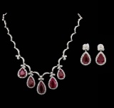 GIA Cert 44.80 ctw Ruby and Diamond Suite - 18KT White Gold