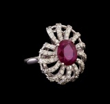 GIA Cert 2.99 ctw Ruby and Diamond Ring - 14KT White Gold