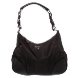 Prada Black Nylon Leather Trim Shoulder Bag
