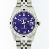 Rolex Stainless Steel Purple Roman Diamond and Ruby DateJust Men's Watch