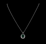 3.40 ctw Emerald and Diamond Pendant With Chain - 14KT White Gold
