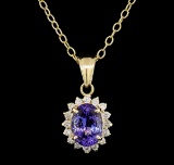 3.13 ctw Tanzanite and Diamond Pendant With Chain - 14KT Yellow Gold