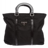 Prada Black Nylon Leather Trim Satchel Bag