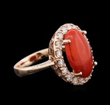4.80 ctw Red Coral and Diamond Ring - 14KT Rose Gold