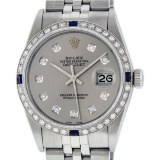 Mens Rolex Stainless Steel Slate Grey Diamond And Sapphire Datejust Wristwatch