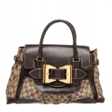 Gucci Beige Canvas Monogram Brown Leather Dialux Queen Bag