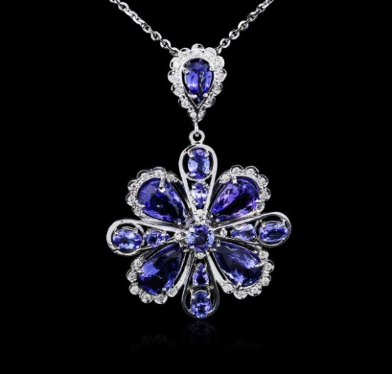 14KT White Gold 18.01 ctw Tanzanite and Diamond Pendant With Chain