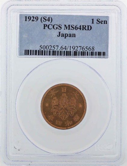 1929 (S4) Japan 1 Sen Coin PCGS MS64RD