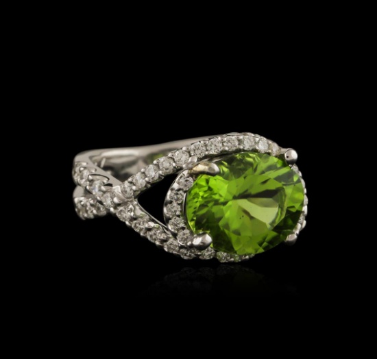 3.00 ctw Peridot and Diamond Ring - 18KT White Gold