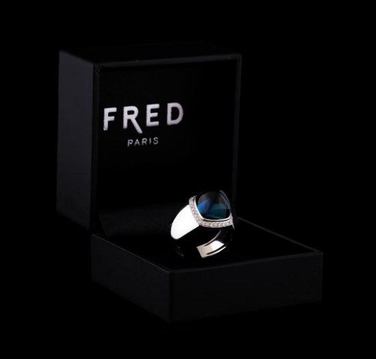 Fred of Paris Pain De Sucre Blue Topaz and Diamond Ring - 18KT White Gold