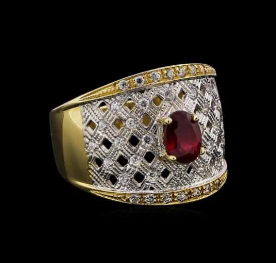 14KT Yellow Gold 1.02 ctw Ruby and White Topaz Ring