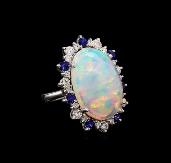 13.66 ctw Opal, Sapphire and Diamond Ring - 14KT White Gold