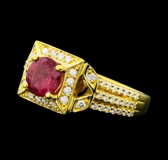 1.02 ctw Ruby And Diamond Ring - 18KT Yellow Gold