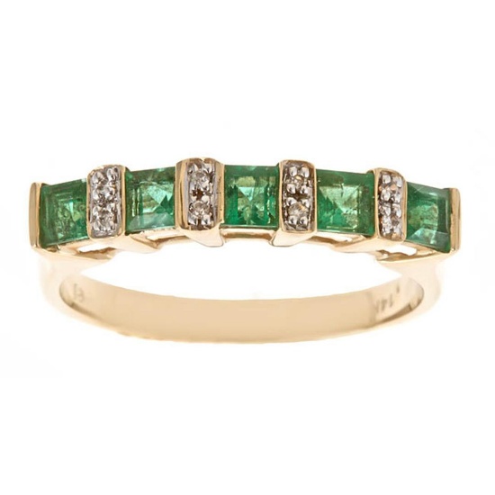 0.72 ctw Emerald and Diamond Ring - 14KT Yellow Gold