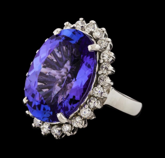 14.43 ctw Tanzanite and Diamond Ring - 14KT White Gold