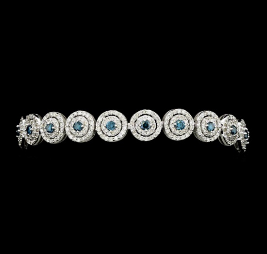 4.58 ctw Blue and White Diamond Bracelet - 14KT White Gold