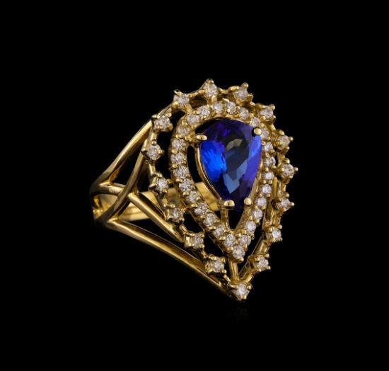 14KT Yellow Gold 1.69 ctw Tanzanite and Diamond Ring