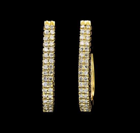 1.00 ctw Diamond Hoop Earrings - 14KT Yellow Gold
