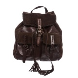 Prada Brown Suede Leather Drawstring Backpack